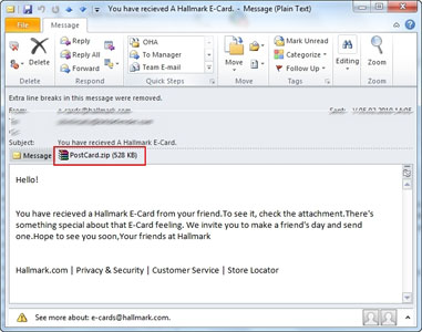 Figure 2 Malware-bundled spam message